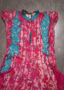 Pink Floral Anarkali Dress