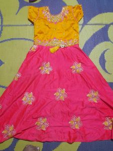 Girls' Yellow & Pink Embroidered Dress