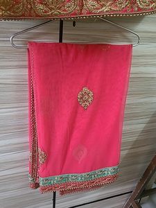 EMBELLISHED SILK LEHENGA IN PINK GREEN AND GOLDEN