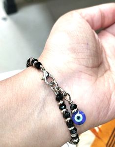 Women Bracelet With Beaded Evil Eye For Protection From Evil Vibes Of Haters.....Pure Black Crystal