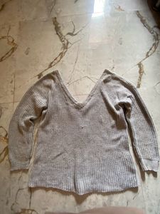 Grey Deep Neck Knitted Top