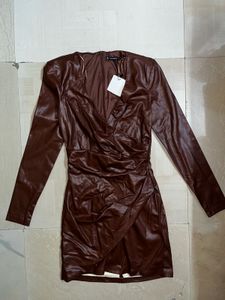 Brown Faux Leather Dress