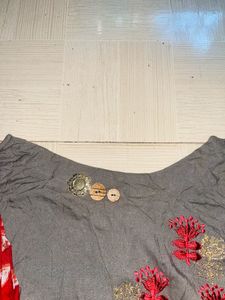 Gray &amp; Red Asymmetrical Dress