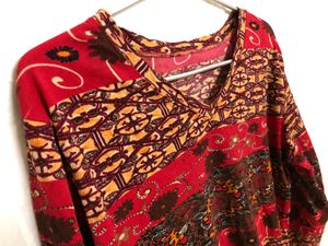 V Neck Printed Red Top