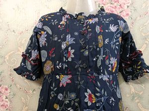 Kids Cotton Frock With Frills,Pintex,and Lace