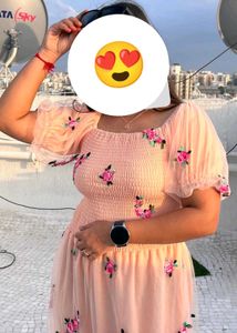 Peach Floral Embroidered Dress