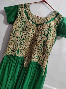 🌸Green Embroidery Gown With Churidaar And Duapatt