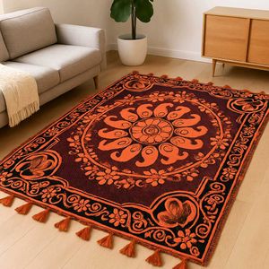 Boho Orange & Brown Paisley Throw Blanket