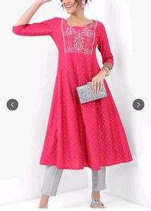 Vishudh Brand Pink Threadwork Kurta Xxl