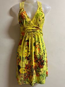 Yellow Floral Halter Dress