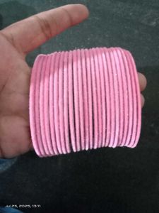 Baby Pink Metal Glossy Velvet Bangles