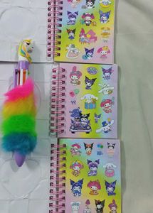 sanrio water diary and unicorn multicolour pen