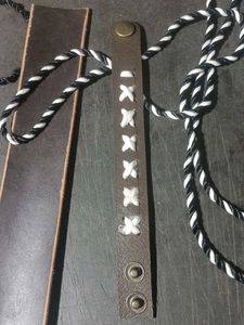 Brown Leather Bracelet with White Resham Stitching