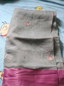 Elegant Grey Saree with Pink Border