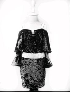 Black Velvet Party Dress with Rhinestone Details
