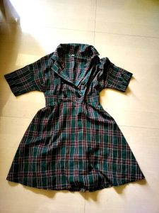 Green Plaid Button-Down Dress