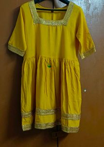 Yellow Embellished Cotton Rayon Kurta
