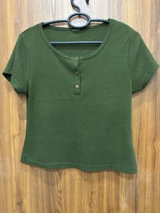 Olive Green Ribbed Crop Top