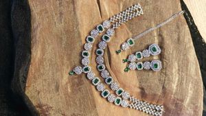 Emerald &amp; Diamond Jewelry Set - Necklace, Earrings