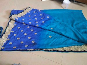 Blue Embroidered Saree &amp; Blouse