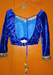 Blue Velvet Embellished Blouse