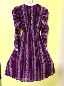 Purple Color Crocheted Neck Midi Dress