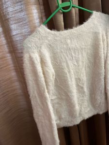 very Fluffy White Cropped Cardigan