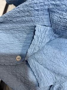 Blue Textured Puff Sleeve Crop top