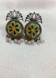 Red Floral Painted Earrings