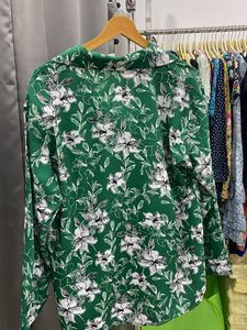 Green Floral Print Button-Down Shirt