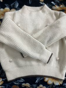 🛑Women Solid  Neck Beige Sweate