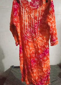 Printed Orange Kurta with pent