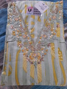 Mint Green Striped &amp; Floral Salwar Kameez