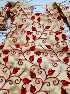Red And Golden Net Embroidery Kurta