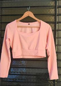Pink Long Sleeve Crop Top