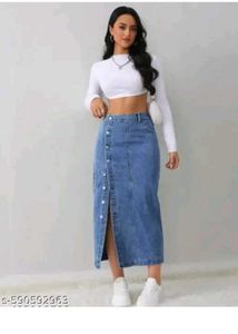 Stylish Denim Button-Down Skirt