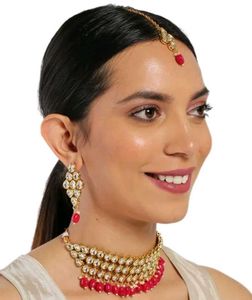 Kundan And Red Beads Dangling Choker