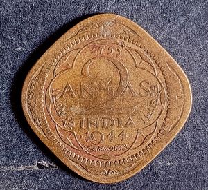 2 ANNA, GEORGE VI, 1944, BOMBAY MINT