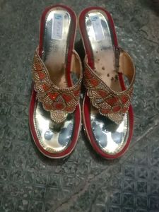 Embellished Red & Gold Heels