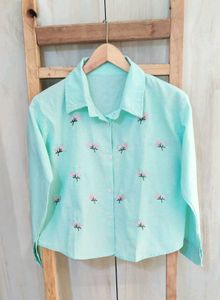 Light Green Embroidery Work Shirt Size-36