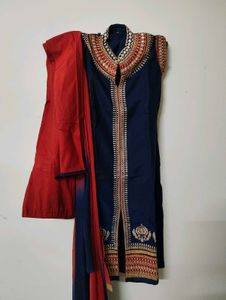 Embroidered Navy &amp; Red Indian Salwar Kameez