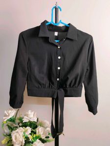 Black Tie-Front Blouse