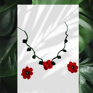 Handmade Crochet Poppy Jewelry Set