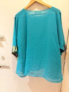 Teal Blouse with Colorful Cuffs