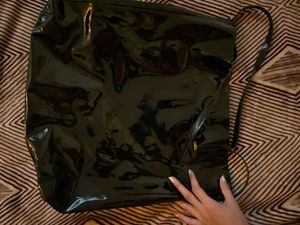Black Solid Patent Leather Westside Tote Bag.