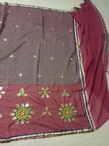 Maroon &amp; Brown Heavy Saree