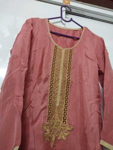 Party Wear Suit Pink And Golden