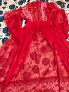 Red Sheer Sleeve Dress