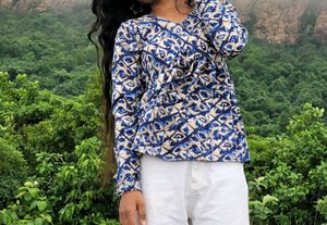 Blue Patterned Long Sleeve Top