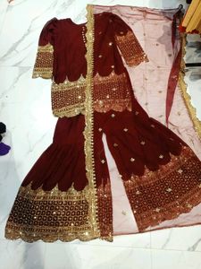 Maroon Embroidered Salwar 3pscSuit